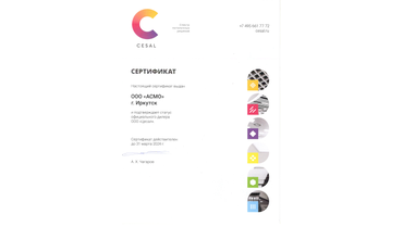 сертификат дилера CESAL