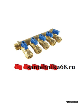 Коллектор с шаровыми кранами TIM 3/4 х 16 м/п на 2 3 4 5 выходов