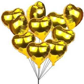 10 золотых сердец воздушных шаров