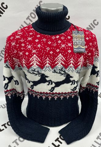 Мужской свитер с горлом Олени в лесу на закате