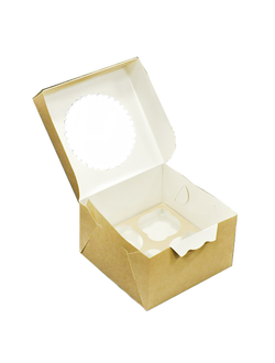 Коробка на 4 капкейка с окном (крафт), 160*160*100мм