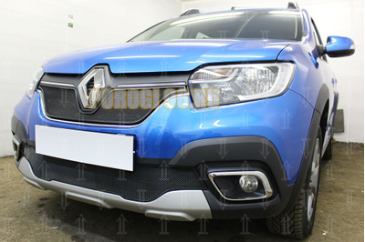 Защита радиатора Renault Logan Stepway 2018- / Renault Sandero Stepway 2018- (black низ)