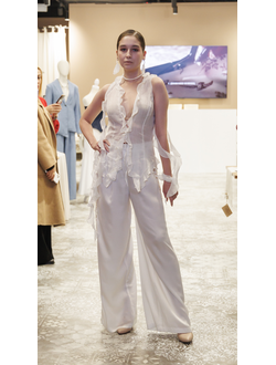 Брюки палаццо из тенселя со вставками