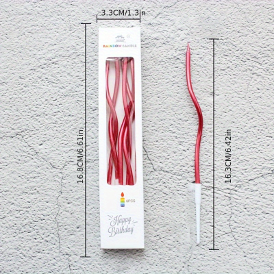 Свечи для торта волна 15 см (6 шт), красный мет.