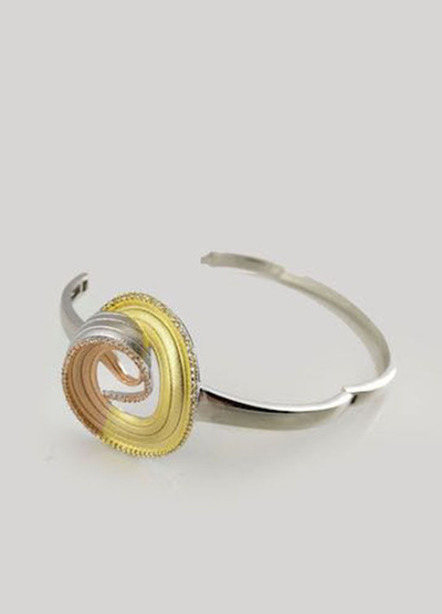 (АРТИКУЛ: 6761/26) БРАСЛЕТ ЖЕНСКИЙ, СЕРЕБРИСТЫЙ МЕТАЛЛ, ЗОЛОТИСТО-РОЗОВОЕ НАПЫЛЕНИЕ, МЕЛКИЕ СТРАЗЫ ASFOUR