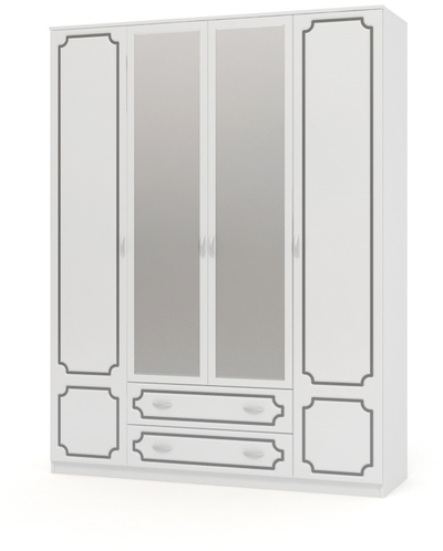 Шкаф 4-х дверный "Белый жемчуг" с зеркалами ШР 4 (Браво мебель)