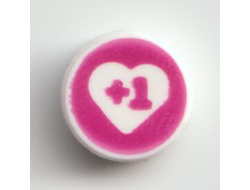 Tile, Round 1 x 1 with '+1' in Heart on Magenta Background Pattern, White (98138pb242)