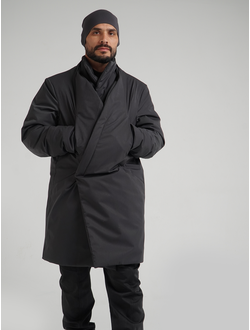 Пальто зимнее двойное с балаклавой темно-серое C2002\grey