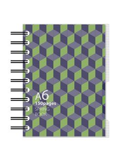 Бизнес-тетрадь А6,150л, клетка, спираль, Attache Selection SPRING BOOK синий/зеленый 84237