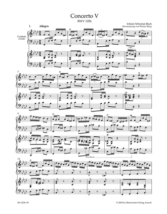 Bach, J.S. Concerto for Harpsichord and Strings no. 5 F minor BWV 1056. Piano reduction