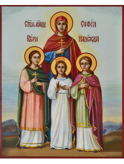 Вера, Надежда, Любовь и матерь их София. Рукописная икона.