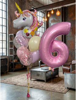 Набор шаров на 6 лет с цифрой и единорог