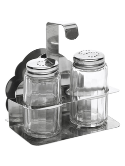 Набор для специй 3 предмета соль+перец+салфетница, стекло, сталь, H=90, L=100, B=75 мм