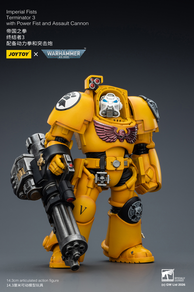 Терминатор Имперских Кулаков (Warhammer 40K) - КОЛЛЕКЦИОННАЯ ФИГУРКА 1/18 Imperial Fists Terminator with Power Fist and Assault Cannon (JT03172) - JOYTOY