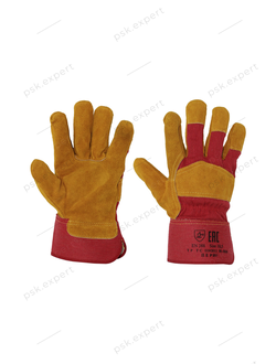 Перчатки рабочие "Русский Хват" из кожевенного спилка цвет красный/коричневый