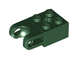 Technic, Brick Modified 2 x 2 with Ball Socket and Axle Hole - Straight Forks with Round Ends and Open Sides, Dark Green (92013 / 6172458)