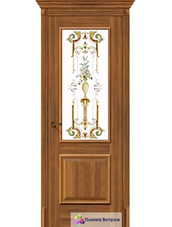 Витражная пленка, витражная пленка самоклеющаяся, пленочный витраж с классическим рисунком в дверь