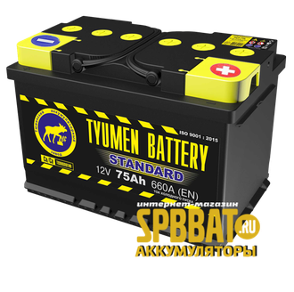 Аккумулятор Тюмень Стандарт 75 Ач ток 660А (TYUMEN BATTERY Standard) 6СТ-75LR (Ca/Ca) О/П (278х175х190) обратная полярность - +