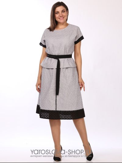 Модель: 2576.Комплект двойка из хлопковой ткани: юбка и блуза серого цвета.