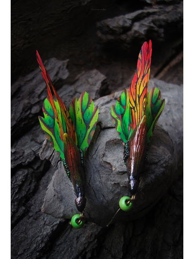 &quot;Крылышки Саламандровой феи&quot;, длинные серьги из шёлка