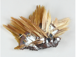 Редкость! Рутил свободного роста, сростки "звезды" золотистых игольчатых кристаллов на кристаллах гематита, Бразилия (28*20*8 мм, 2,5 г) №37917