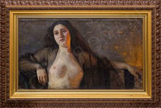 Бершадский Ю.Р. Натурщица с обнаженной грудью 1905 г. Холст, масло 55Х97 (1036)