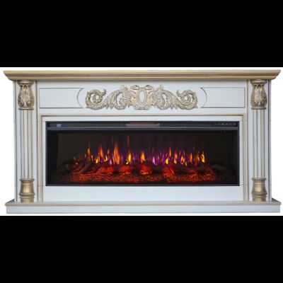 Линейный электрокамин Лорд белый с золотой патиной с очагом FreeSpace 50 LED FX QZ