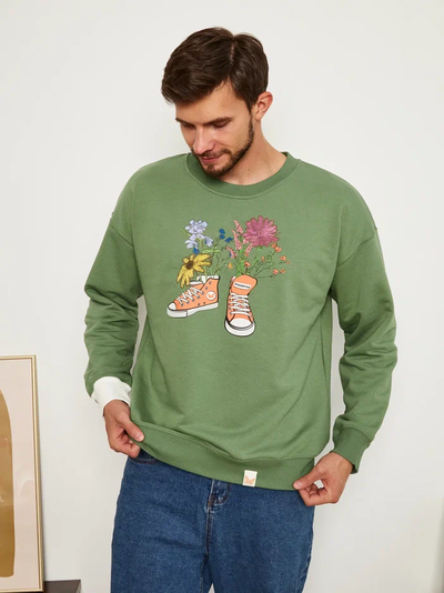 МУЖСКОЙ СВИТШОТ ОЛИВА "ЦВЕТОЧНЫЕ КЕДЫ"