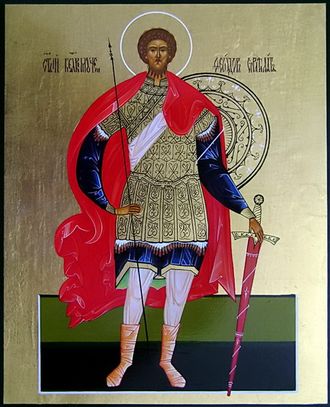 Феодор (Федор, Фёдор) Стратилат, Гераклийский, Святой великомученик. Рукописная православная икона.