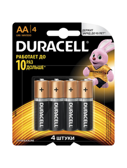 Батарейки DURACELL Basic, AA (LR06, 15А), алкалиновые, КОМПЛЕКТ 4 шт., в блистере, MN 1500 АА LR6