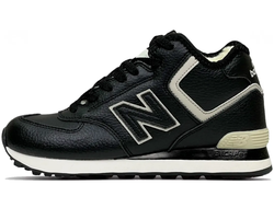 New Balance 574 High Leather Black с мехом женские