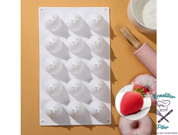 Форма силиконовая для муссовых десертов и выпечки KONFINETTA «Клубника», 29×17×4 см, 15 ячеек, цвет белый