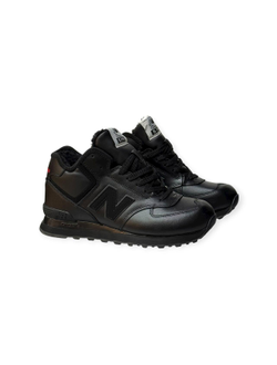 New Balance 574 leather Black  С Мехом