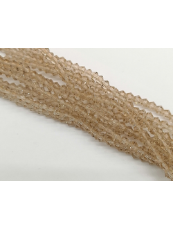 Бусины стеклянные граненые "Биконус", 3 мм, цвет бежевый прозрачный (341)