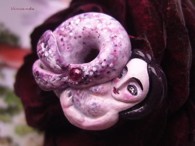 Брошь в технике скульптурной миниатюры "Русалочка - Морская Роза" с натуральным рубином