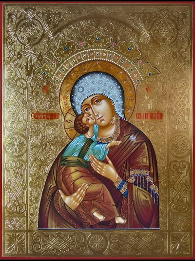 Владимирская Икона Пресвятой Божией Матери. Рукописная икона. Размер: 30х40см.