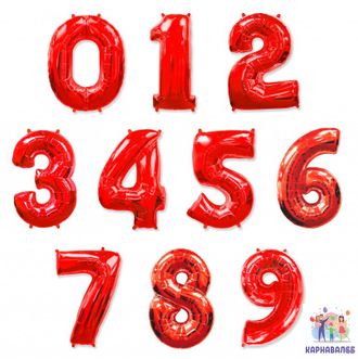Цифра красная  102 см - 0,1,2,3,4,5,6,7,8,9 ( шар + гелий + лента )