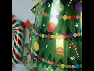 Шар 3D (32''/81 см) Фигура на подставке, Новогодняя елочка, Ярко-зеленый, 1 шт