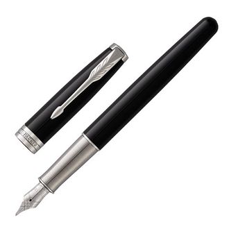 Ручка перьевая PARKER "Sonnet Laque Black CT", перо М, черная с коричневым чехлом из экокожи, 2018899