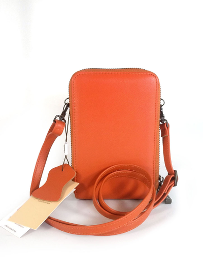 (АРТИКУЛ: 10142/3) СУМКА ЖЕНСКАЯ МАЛЕНЬКАЯ, НАТУРАЛЬНАЯ КОЖА, ЯРКО-ОРАНЖЕВАЯ, ТРИ ОТДЕЛЕНИЯ, С РЕМЕШКОМ ЧЕРЕЗ ПЛЕЧО