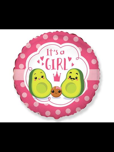 Шар фольгированный с гелием круг "Это девочка! семья авокадо" 45 см