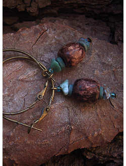 Бохо-серьги на кольцах "Моховый бор"