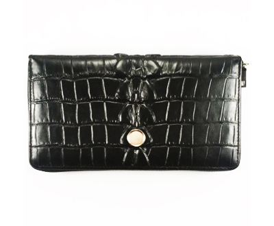 Клатч на молнии "Крокодил" с металлической вставкой под логотип авто. Цвет: ЧЁРНЫЙ. С ЛИНЗОЙ