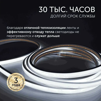 Светодиодная термостойкая лента для бани, сауны, улицы180SMD(2835)/m 14,4W/m 12V 5m IP68 6500К