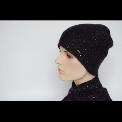 Черная женская шапка с пайетками Vizio Италия 8058 CY