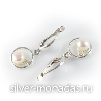 Серебряные серьги с жемчугом (СВ061)