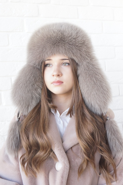 Ушанка "Полярная звезда" цвет кофе с молоком + кофе с молоком