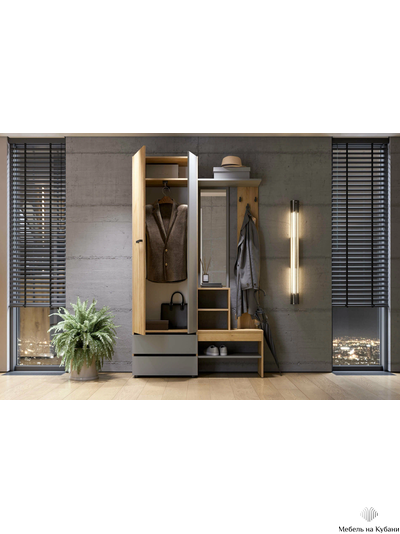 Абрау вешалка с зеркалом прихожая Дуб золотой/Графит