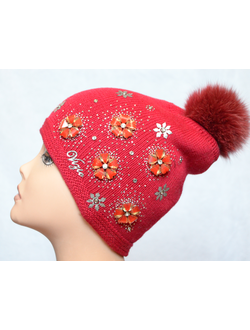 Шапка детская с украшениями и помпоном фото итальянских шапок и беретов Vizio для детей