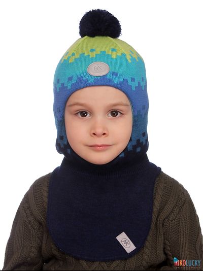 Шапка-шлем  20101-06 темно-синий,ярко-синий,бирюзовый р. 48-50